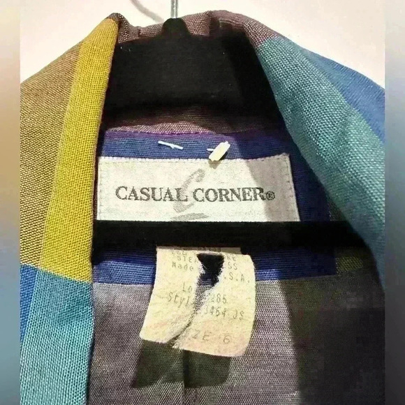 Vintage Casual Corner Blue Yellow and Green Checkered Blazer Sz 6 - Picture 2 of 4